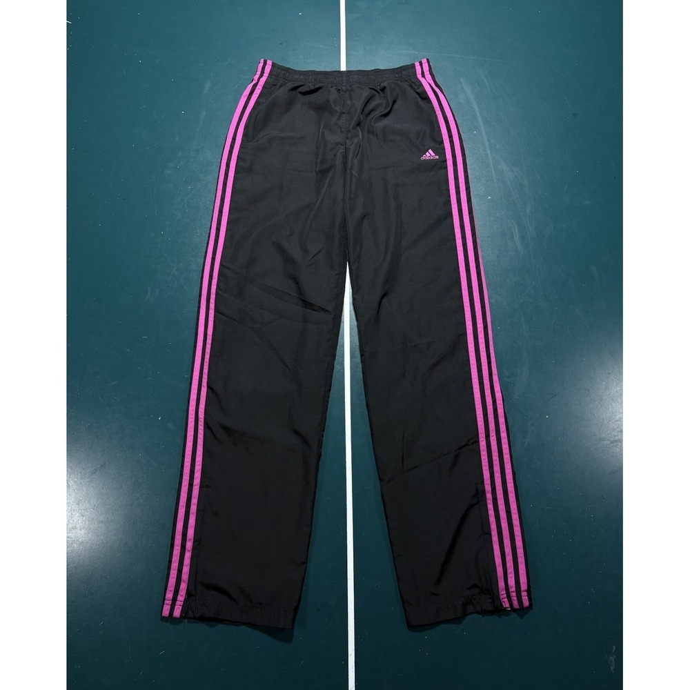 Vintage Adidas Track Pants Women's Small Black Pink Striped Windbreaker Y2K